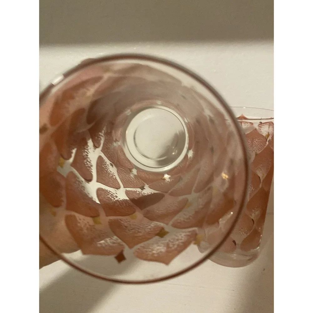 Vintage MCM Fred Press Glass Tumbler Set Of Four Pink And Gold High Ball Glasses